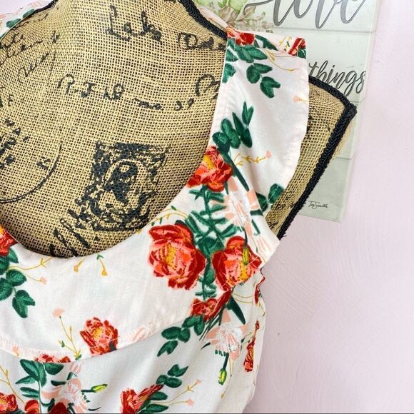 Roxy Cloud Floral Ruffle Open Back Romper Peach Pink Medium Sleeveless - Picture 9 of 15